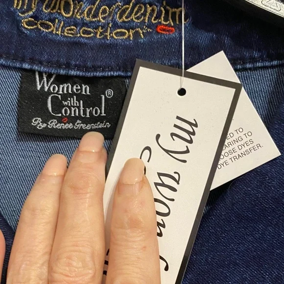 Women with Control Dark Blue Pearl Embellished Jean Jacket - Picture 6 of 6